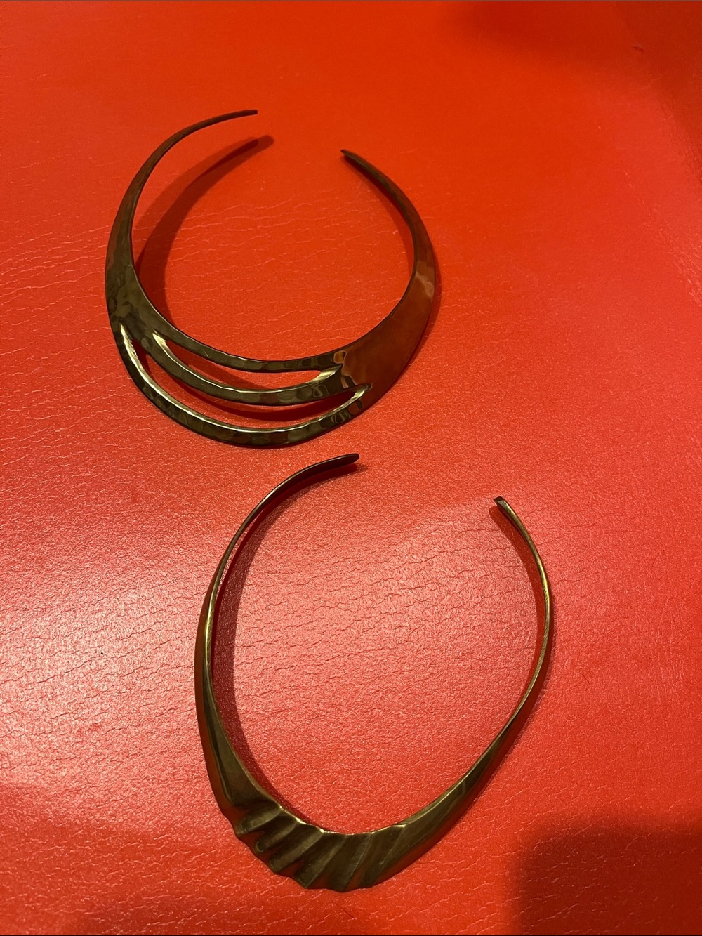 Vintage Brass Collar Necklaces Set - Sleek Sculptural Design